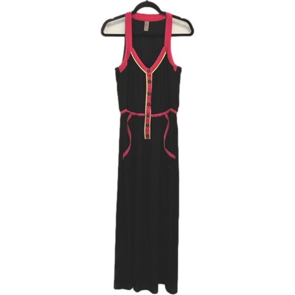 NANETTE Lepore (4) Silk Black Maxi Dress with Neon Pink & Lime Trim - Picture 4 of 9
